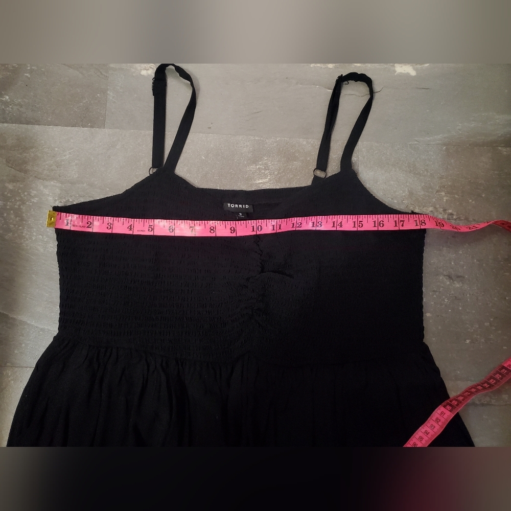 Torrid Midi Challis Sweetheart Dress. Sleeveless. Smocked Bust. Black. 3X. Plus. - Picture 10 of 11